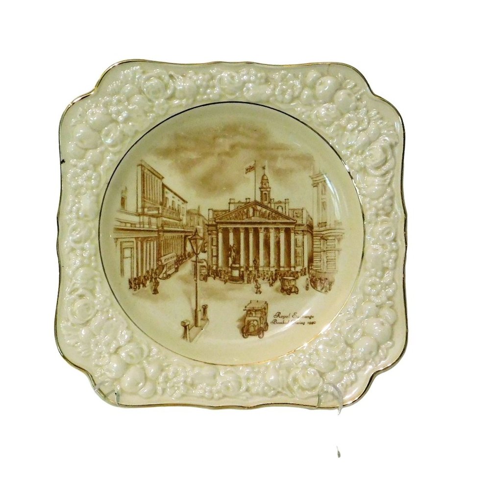Royal Exchange England Crown Ducal Florentine Decorative Plate 8.25" Square